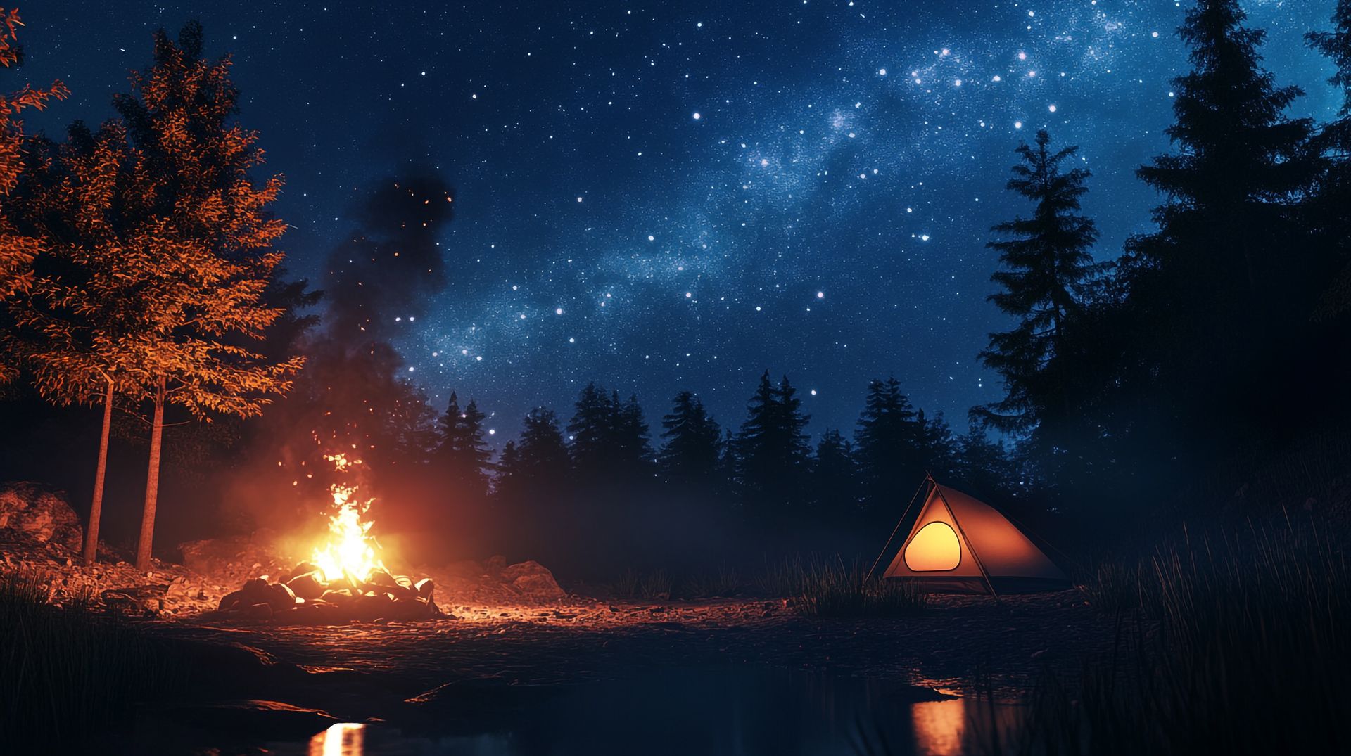 Feu de camp sous un ciel étoilé